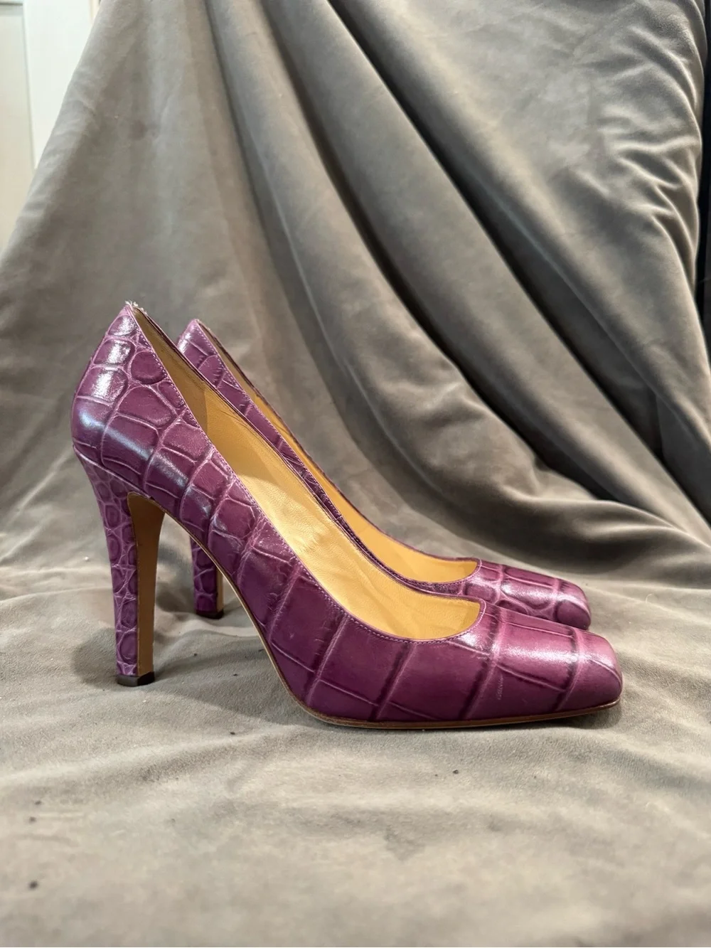 Kate Spade Purple Croc-Embossed Leather High Heel Pumps
